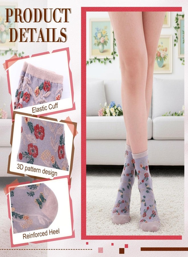 Glitopper 6 Pairs Women's Cotton Ankle Crew Socks Cute Flower Vintage Patterned Casual Fashion Funny Novelty Ladies Girls Floral Socks Breathable Girly Pretty Aesthetic Clothes Size 5.5-8(Flowers) - Image 2